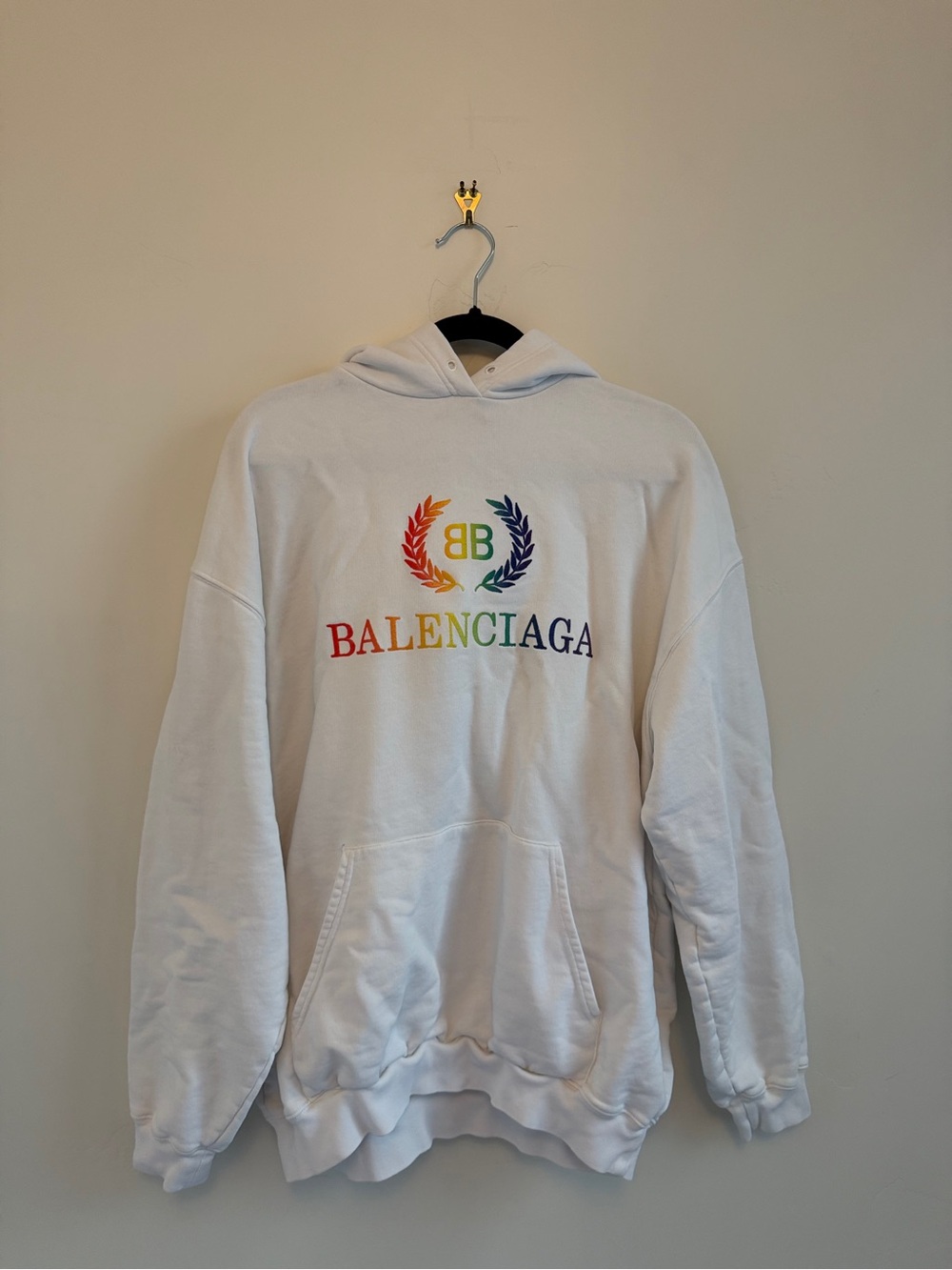 Balenciaga White Hoodie with Rainbow Logo